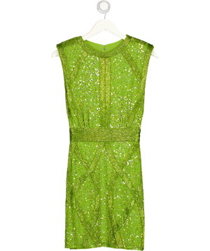KAREN MILLEN Green Embellished Strong Shoulder Woven Mini Dress UK 6
