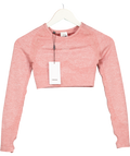 GYMSHARK Pink Flex Long Sleeve Logo Crop Top UK XS