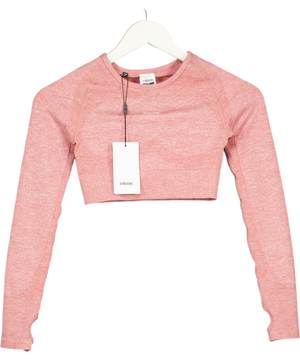 GYMSHARK Pink Flex Long Sleeve Logo Crop Top UK XS