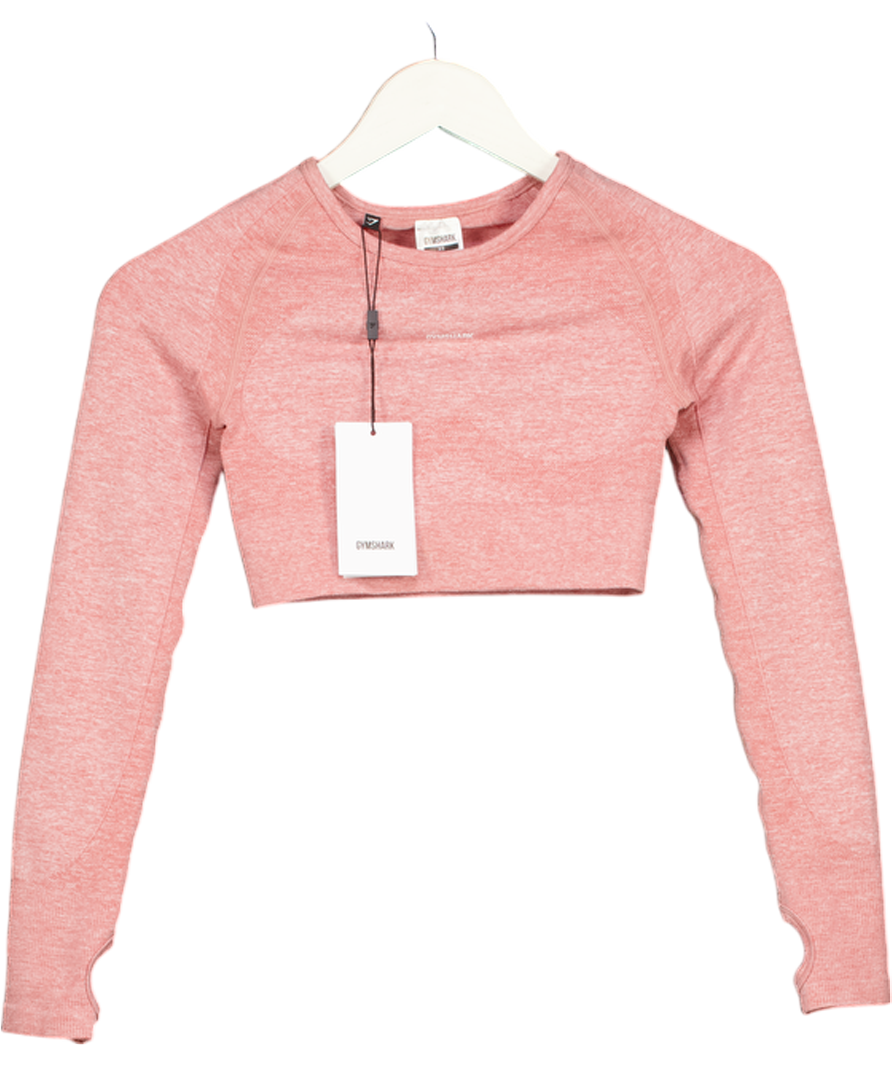 GYMSHARK Pink Flex Long Sleeve Logo Crop Top UK XS