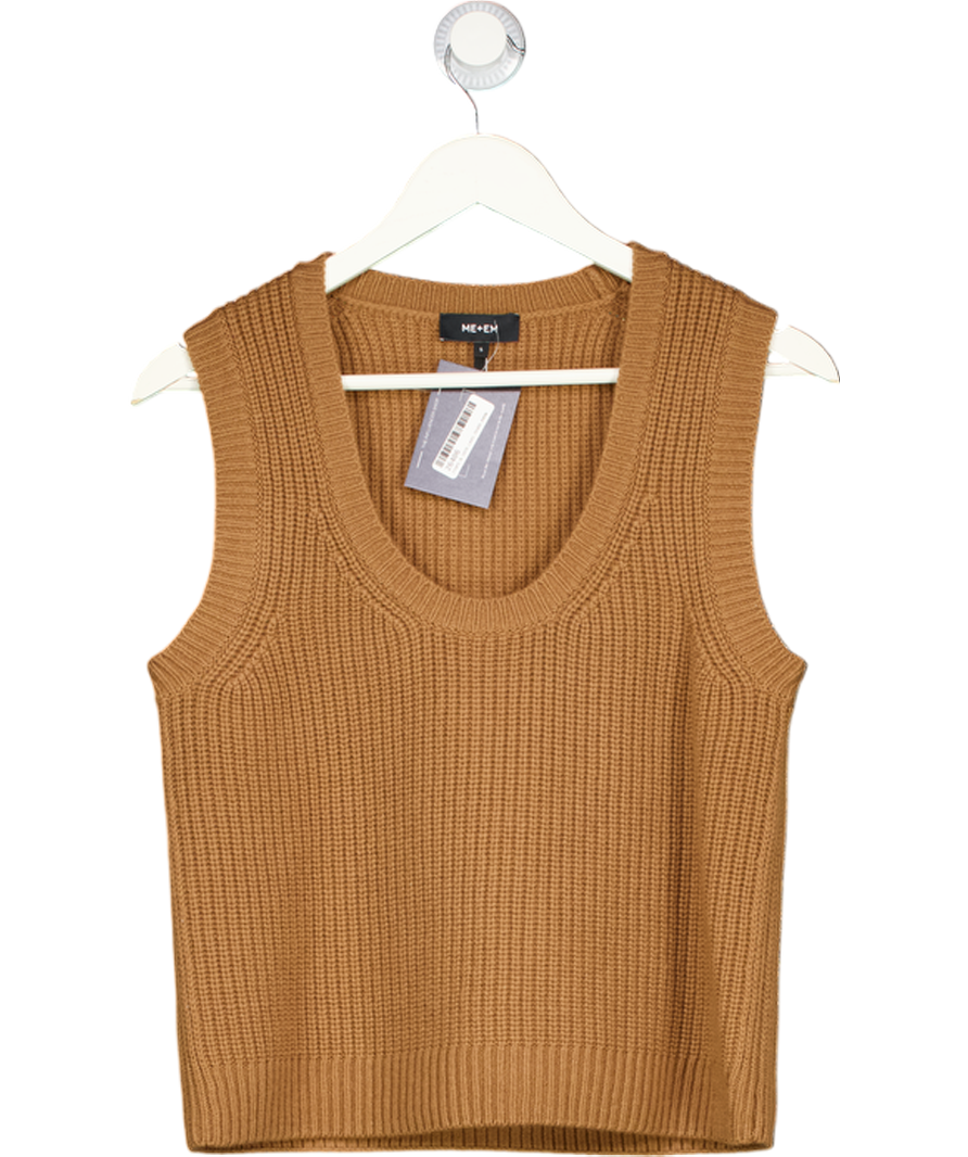 ME + EM Brown Merino Cashmere Ribbed Scoop Neck Sweater Vest UK S