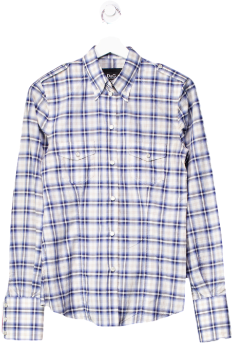 Dolce & Gabbana Blue Checked Shirt UK 10