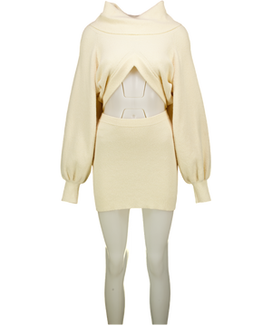 RONNY KOBO Cream Boucle Knit Cut Out Mini Dress UK XS/S