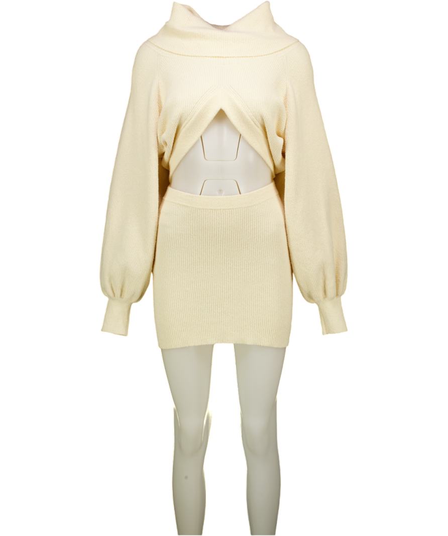 RONNY KOBO Cream Boucle Knit Cut Out Mini Dress UK XS/S