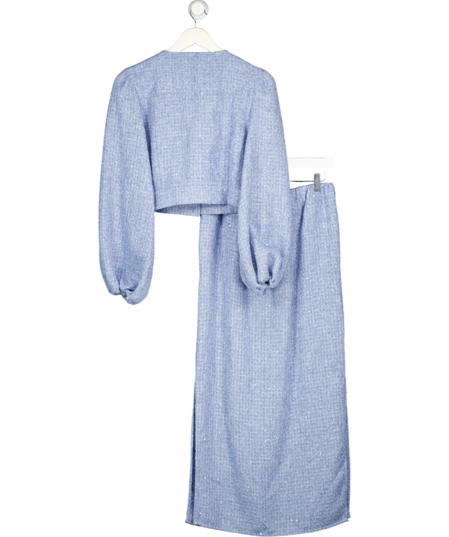 Vita Grace 2-piece Blue Soft Tweed Scallop Detail Jacket & Skirt Set One Size