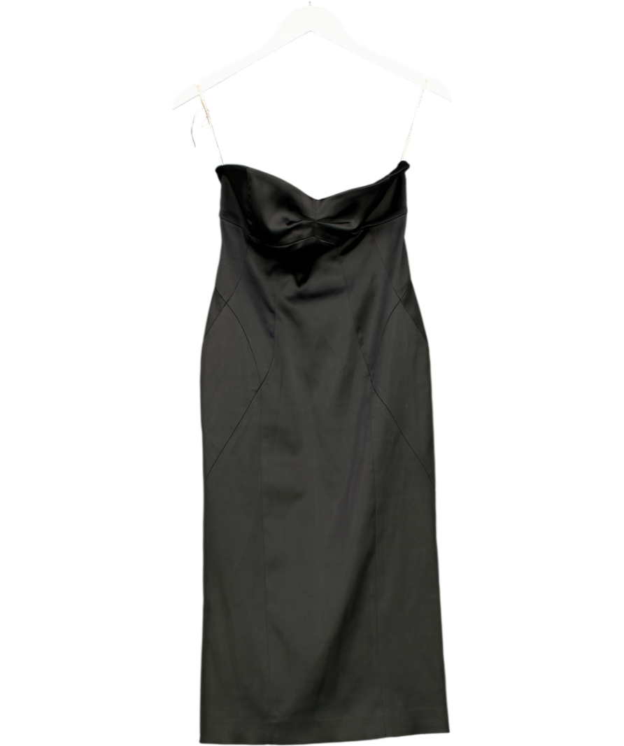 Karen Millen Black Tailored Satin Strapless Midi Dress UK 10