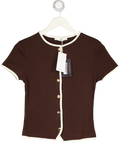 MANGO Brown Buttoned Cotton T-shirt UK XS