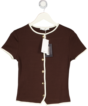 MANGO Brown Buttoned Cotton T-shirt UK XS