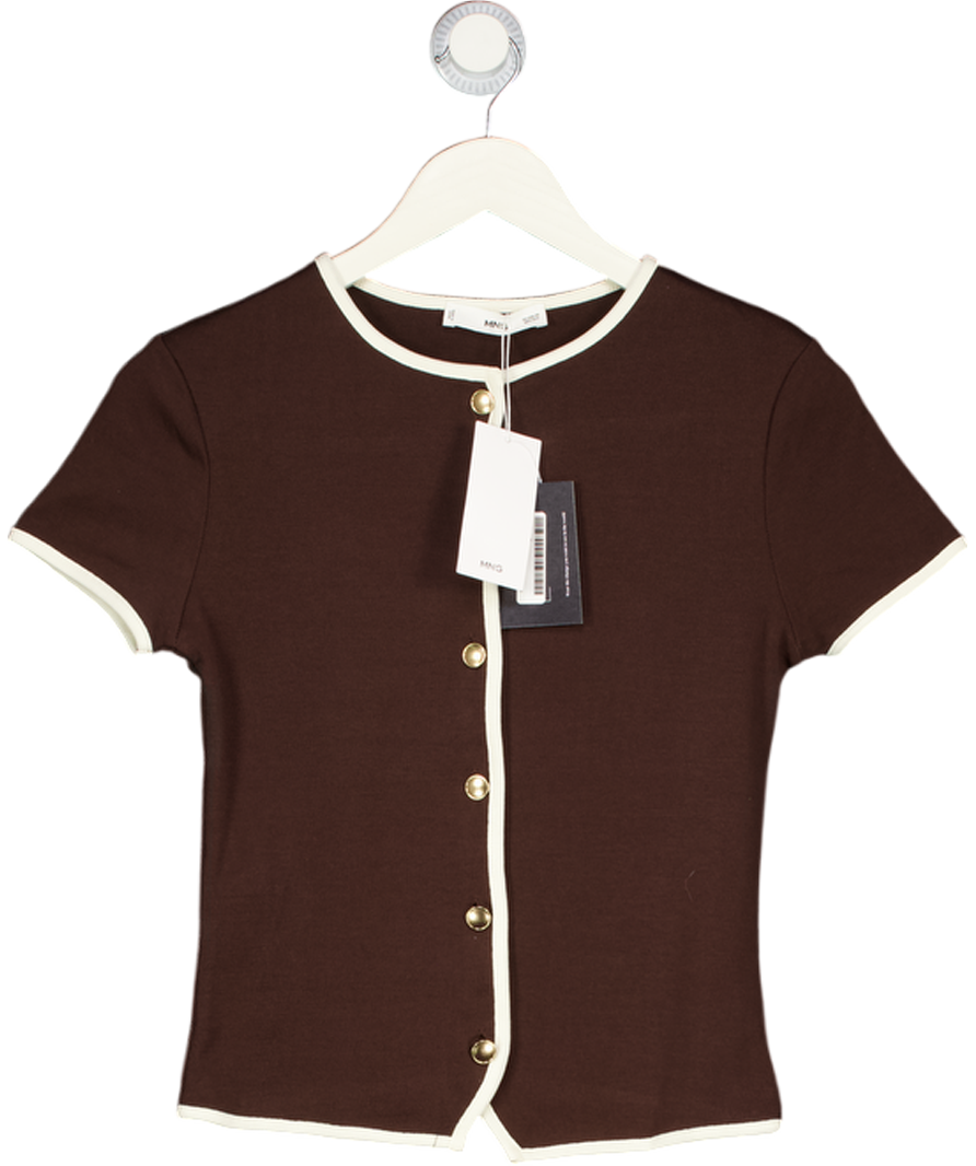 MANGO Brown Buttoned Cotton T-shirt UK XS