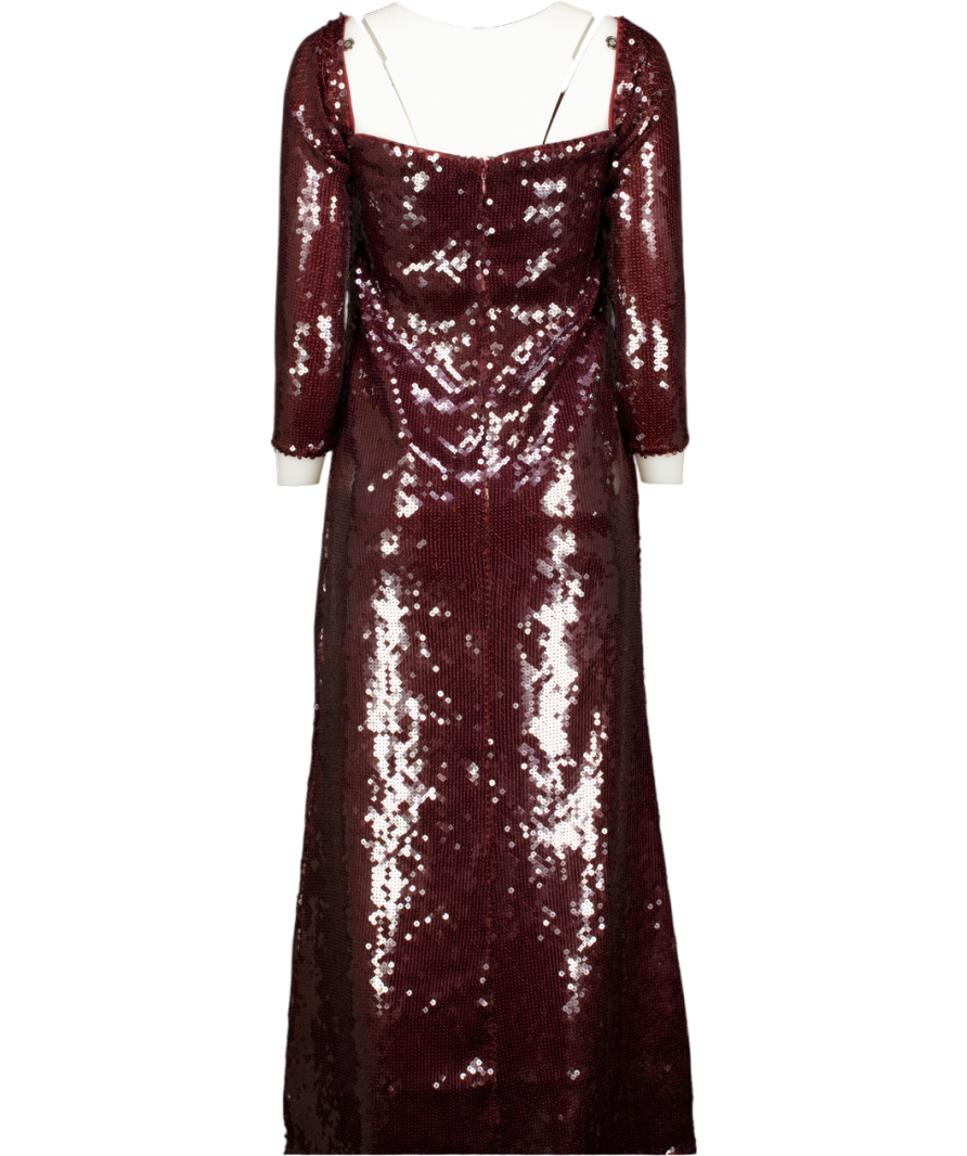 BARDOT Emmeline Plunging Off-the-shoulder Sequin Midi Dress - Burgundy Red UK 14