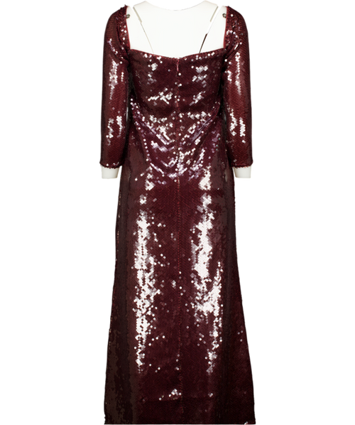 BARDOT Emmeline Plunging Off-the-shoulder Sequin Midi Dress - Burgundy Red UK 14