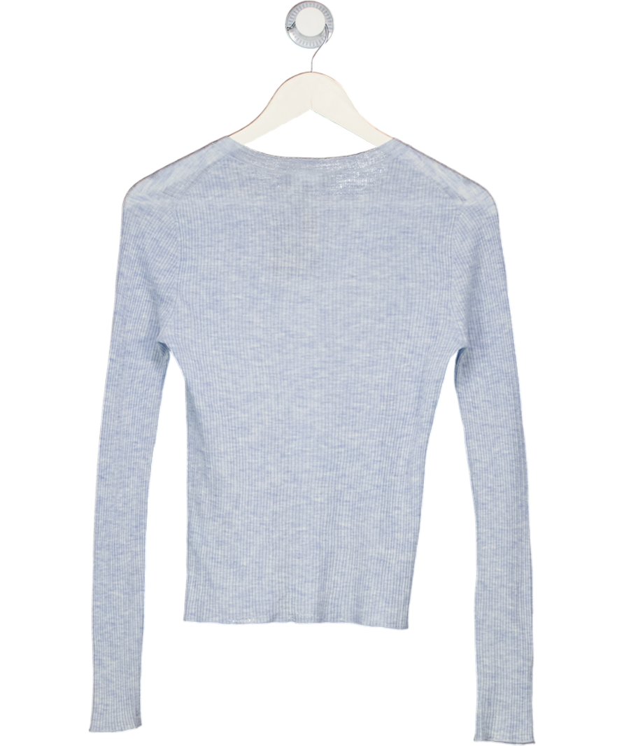 ME + EM Blue Ribbed Long Sleeve Henley T-shirt UK 8