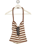 WHITE FOX Cream Tropic Dream Halter Top Chocolate/cream Stripe UK M