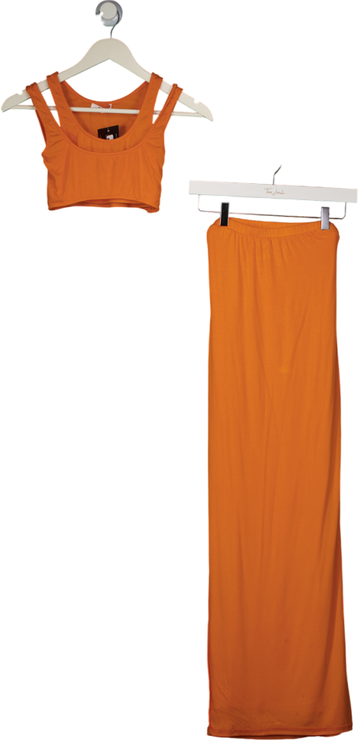 Bayse Orange Double Layered Bralet And Maxi Skirt Set UK S