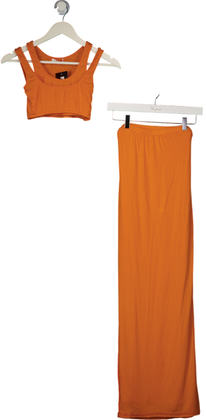 Bayse Orange Double Layered Bralet And Maxi Skirt Set UK S