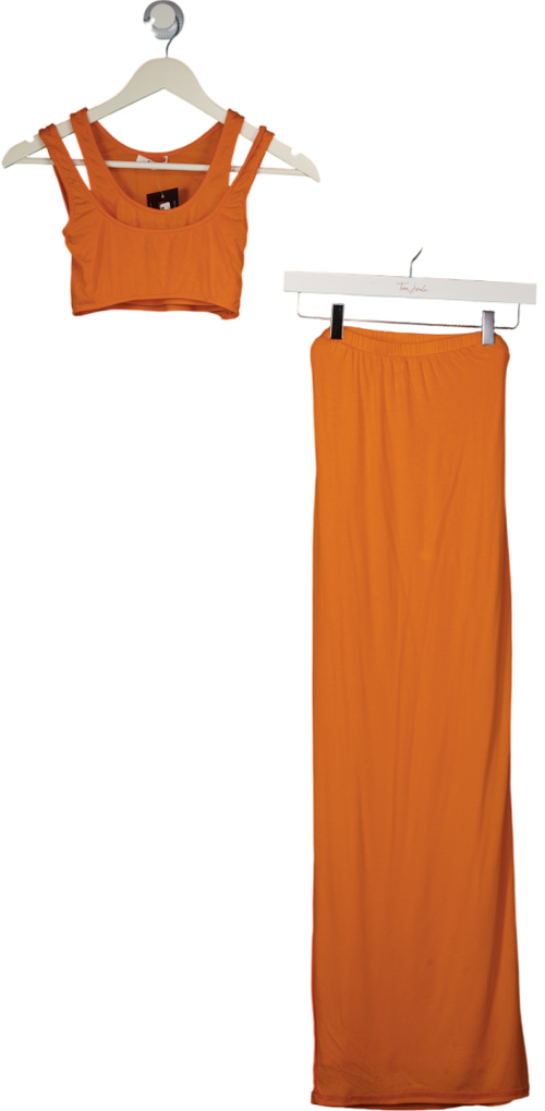 Bayse Orange Double Layered Bralet And Maxi Skirt Set UK S