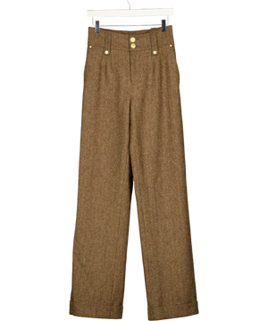 HOLLAND COOPER High Waisted Wide Leg Trouser - Brown Herringbone UK 8