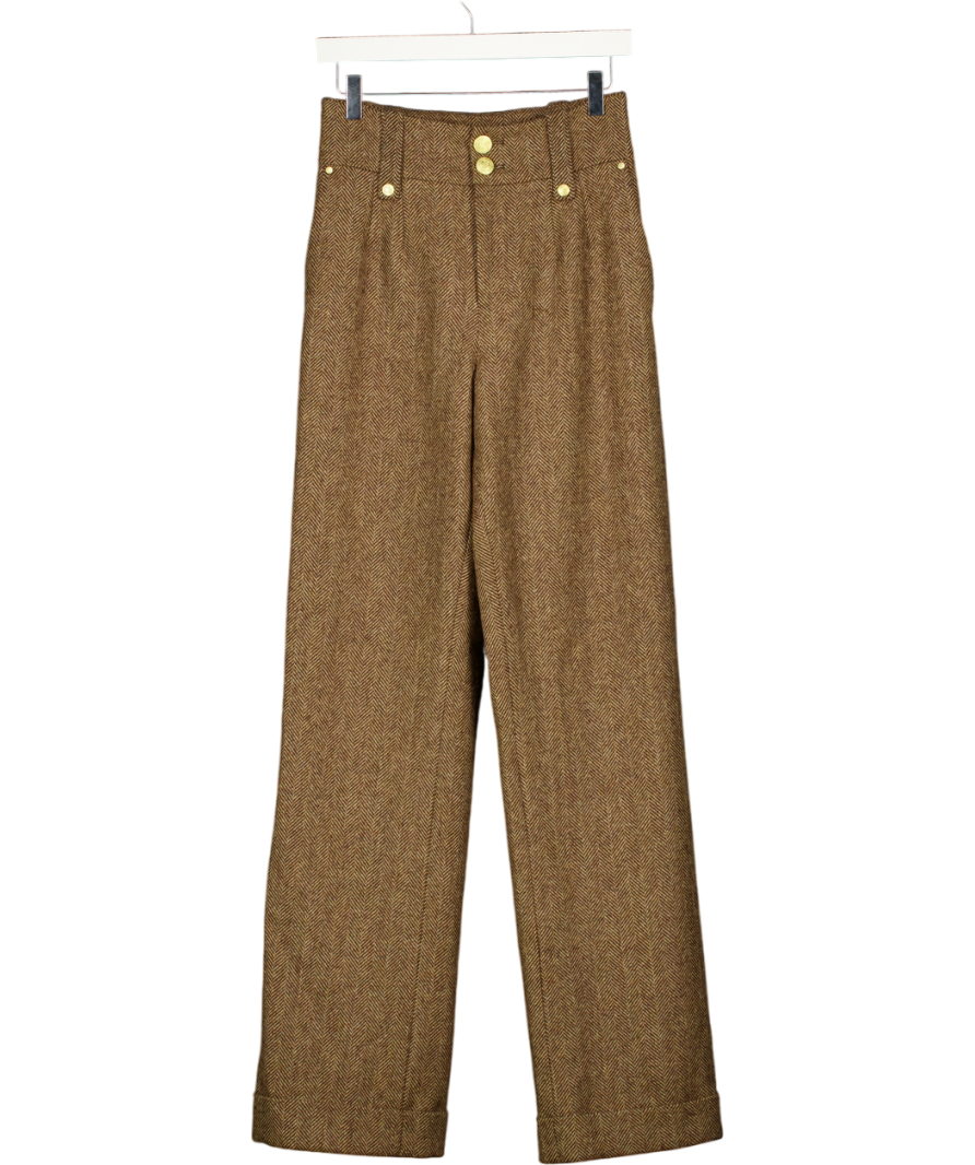 HOLLAND COOPER High Waisted Wide Leg Trouser - Brown Herringbone UK 8