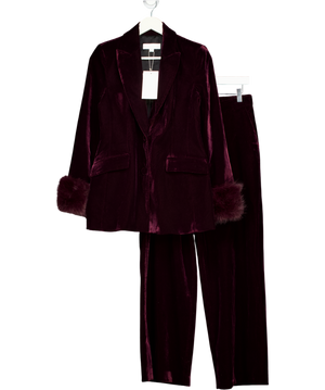 ZARA 2-piece Velvet Blazer With Faux Fur Cuffs (uk Xs) And Wide Leg Trouser (uk S) Suit In Burgundy Red UK XS/S