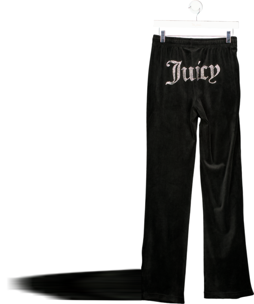 Juicy Couture Velour Straight Leg Joggers With Crystal Back Logo In Black UK S