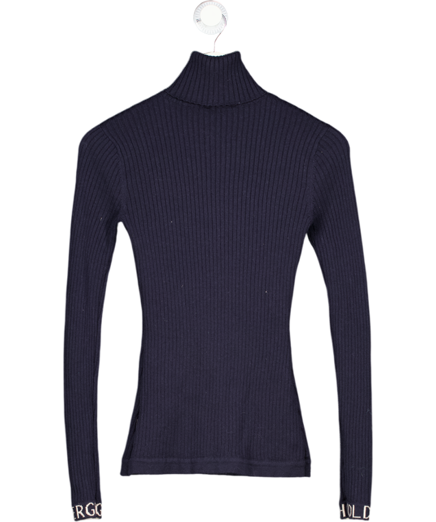 GOLDBERGH Blue Mira Long Sleeve Rib Knit Sweater With Logo Cuffs UK XS