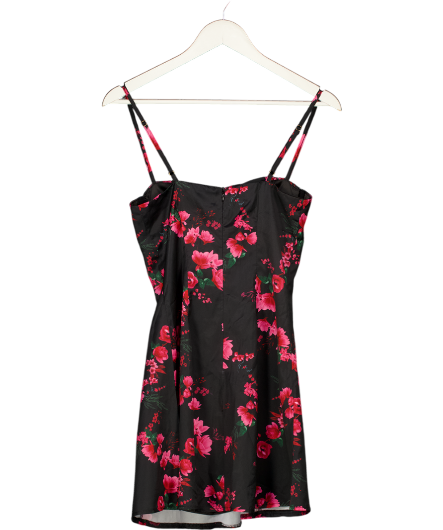 CLUB L Black Floral Print Sweetheart Neckline Skater Mini Dress With Bra Cups UK 6