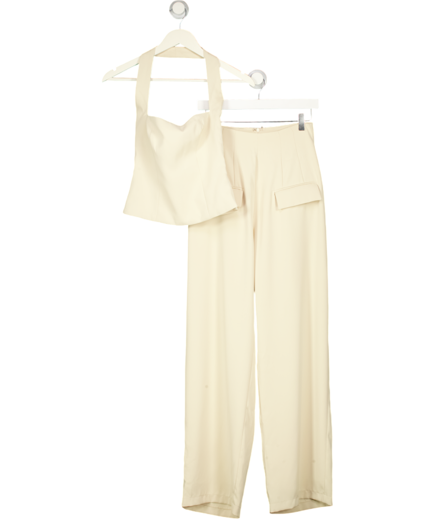 ODDMUSE 2-piece Oat Beige Square Neck Halter Top (uk S) & High Waist Wide Leg Trouser (uk Xs) Set UK XS/S