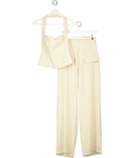 ODDMUSE 2-piece Oat Beige Square Neck Halter Top (uk S) & High Waist Wide Leg Trouser (uk Xs) Set UK XS/S
