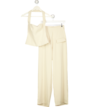 ODDMUSE 2-piece Oat Beige Square Neck Halter Top (uk S) & High Waist Wide Leg Trouser (uk Xs) Set UK XS/S