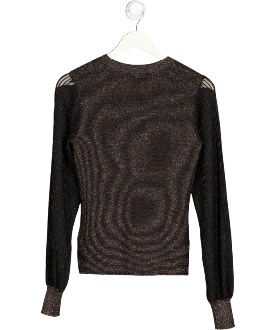 REISS Black Stella Metallic Semi-sheer Sleeve Top UK S