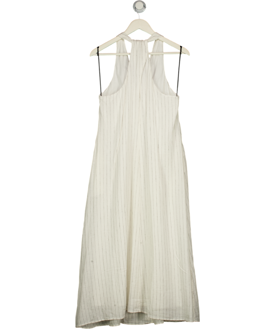 DONNA KARAN Weekend Cream Pinstripe  Twist-back Midi Halter Dress UK S