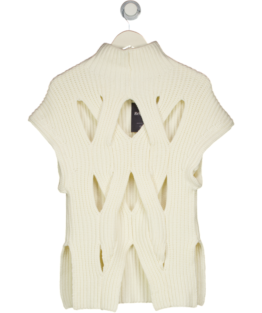 Karen Millen Cream Knitted Cut Out Stitch Detail Tank Top UK XS