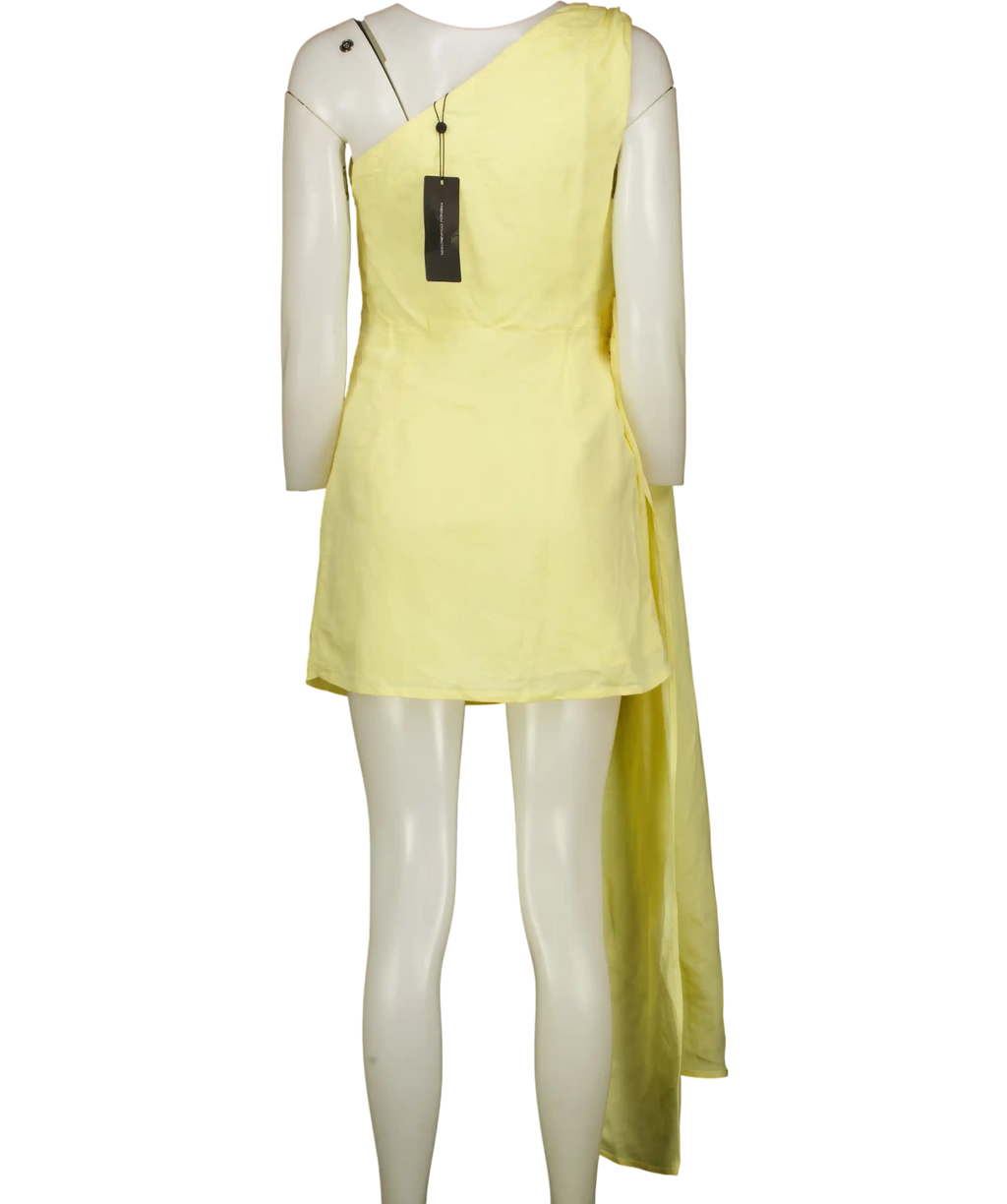 French Connection Yellow Birdie Linen One Shoulder Tie Mini Dress UK 12