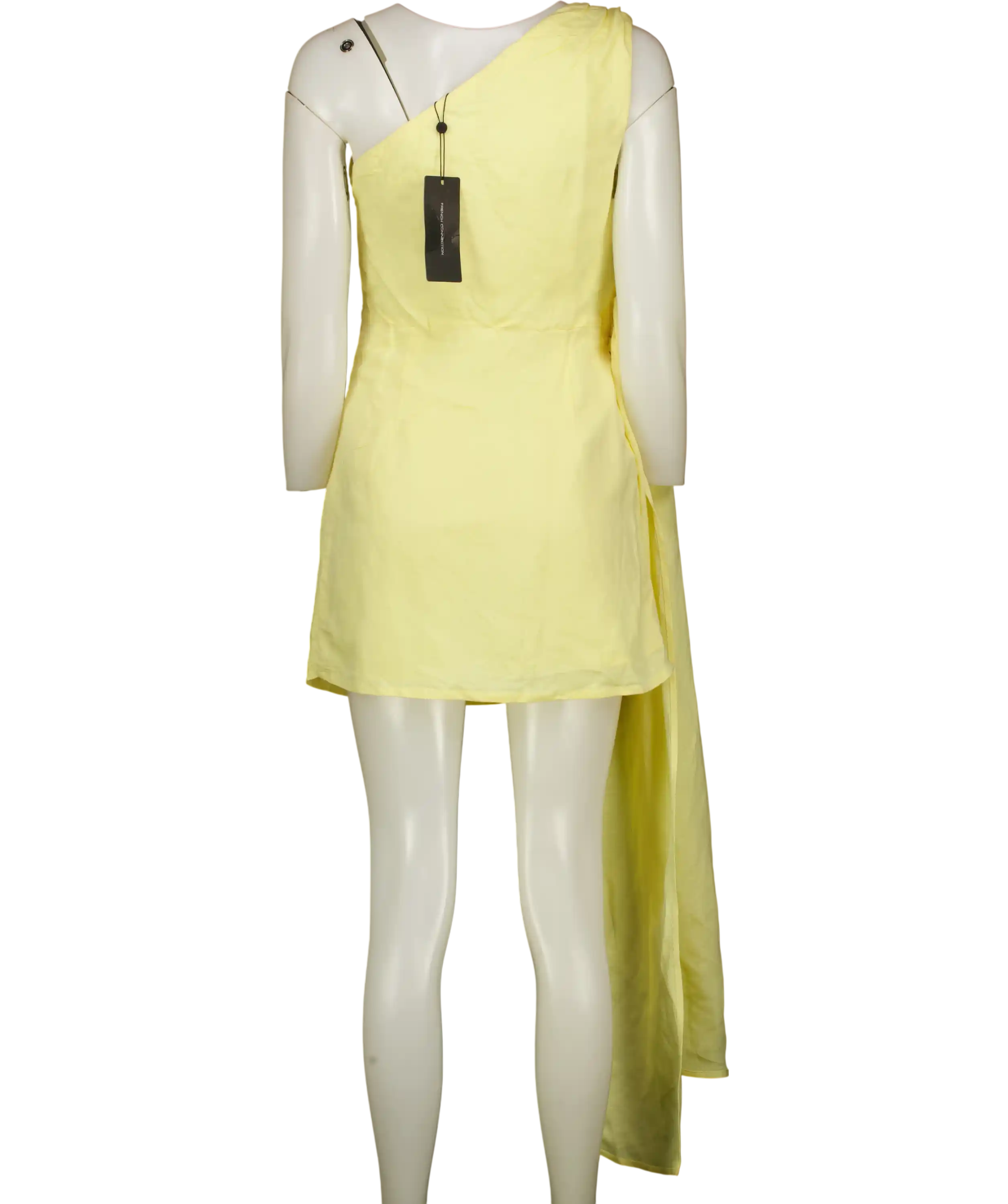 French Connection Yellow Birdie Linen One Shoulder Tie Mini Dress UK 12