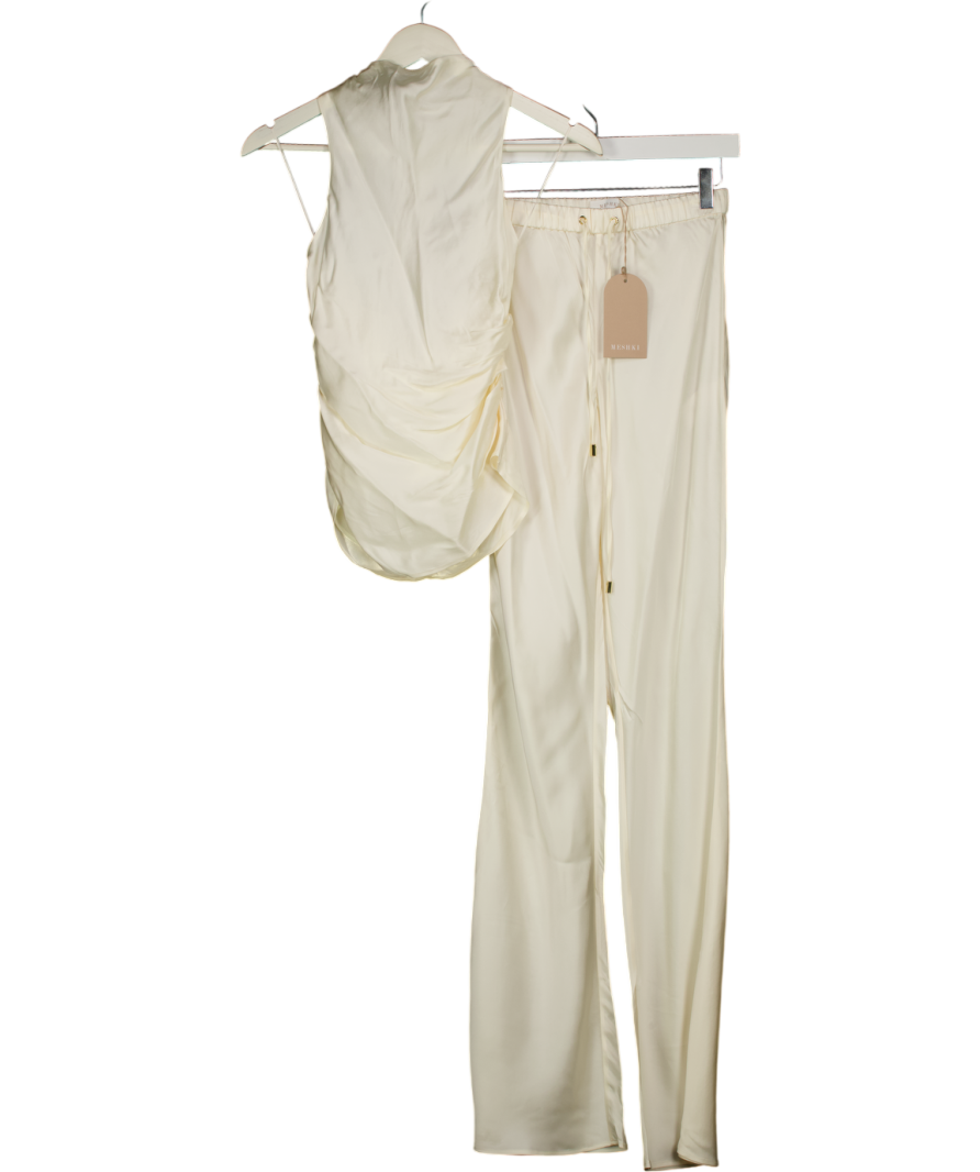 MESHKI 2-piece Cream Satin Boianca Twist Back Top And Trousers Set UK XS