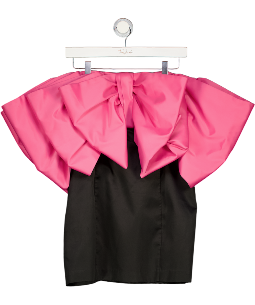 ROTATE BIRGER CHRISTENSEN Black / Pink Natalie Oversized Satin Bow Mini Dress UK 12