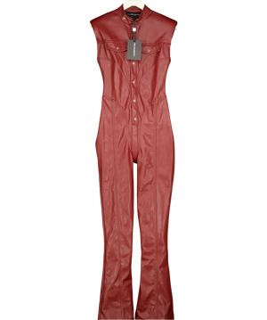 MANIERE DE VOIR Annette In Wine Red Faux Leather Jumpsuit UK 8