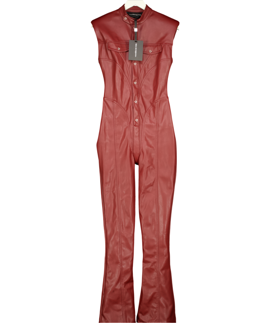 MANIERE DE VOIR Annette In Wine Red Faux Leather Jumpsuit UK 8