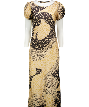 RIXO Metallic Reese Leopard-print 100% Silk-satin Midi Dress UK M