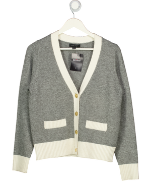NEW LOOK Grey / Ivory Gold Button Cardigan UK 8