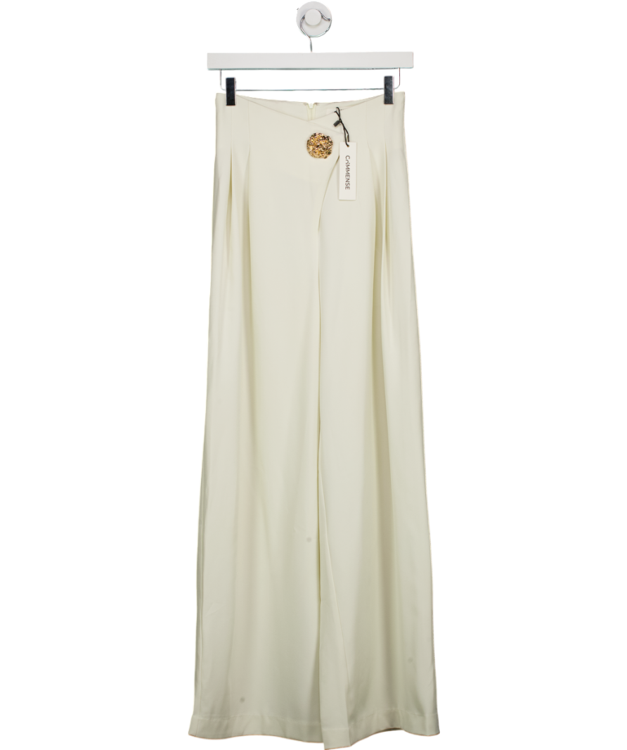 Commense White Embellished High-waist Wide-leg Pants UK XS