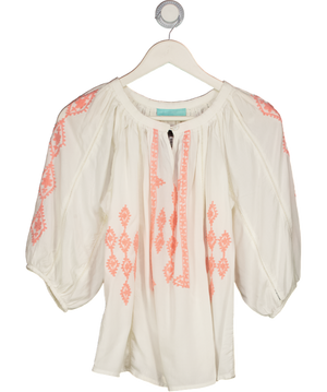 MELISSA ODABASH White / Coral Embroidered Woven Blouse UK S