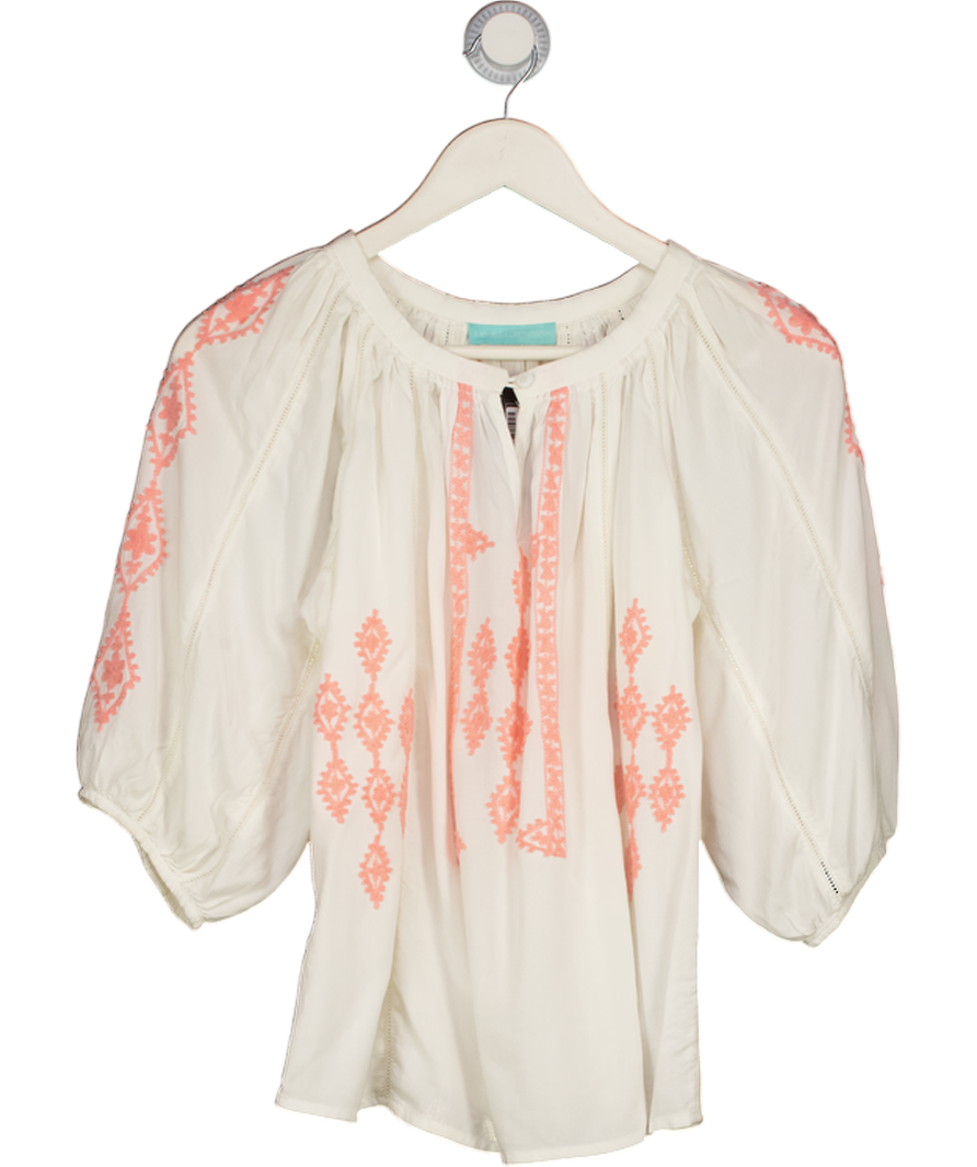 MELISSA ODABASH White / Coral Embroidered Woven Blouse UK S