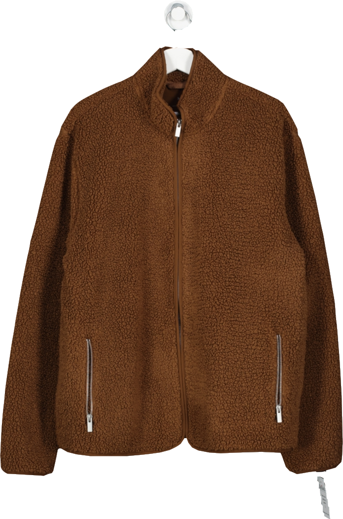 M&S Brown Recycled Fleece Funnel Neck Zip Up Jacket UK L