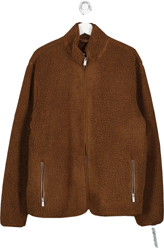 M&S Brown Recycled Fleece Funnel Neck Zip Up Jacket UK L