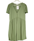 MANGO Green Kahki Gathered Button Detail Dress UK S