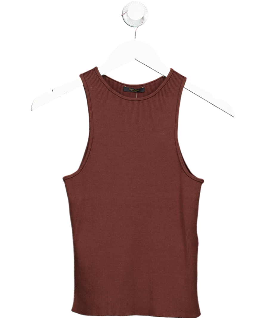 Massimo Dutti Chocolate Brown Ribbed Sleeveless Top UK XS