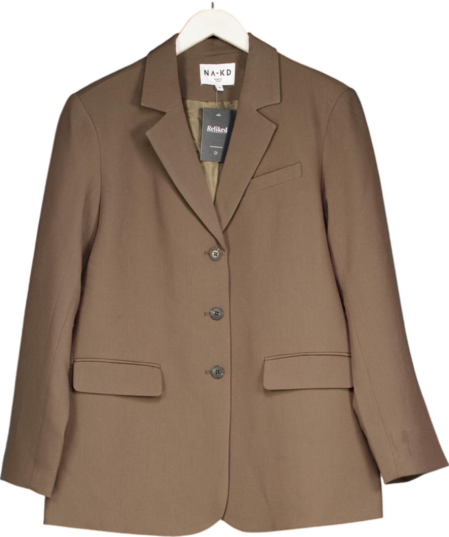 NA-KD Brown Oversize Single Breasted Blazer UK 10