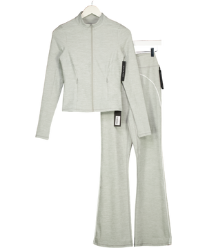 White Fox Grey Glory Jacket, Tenacity Sports Bra And Volt Flare Leggings Set UK S