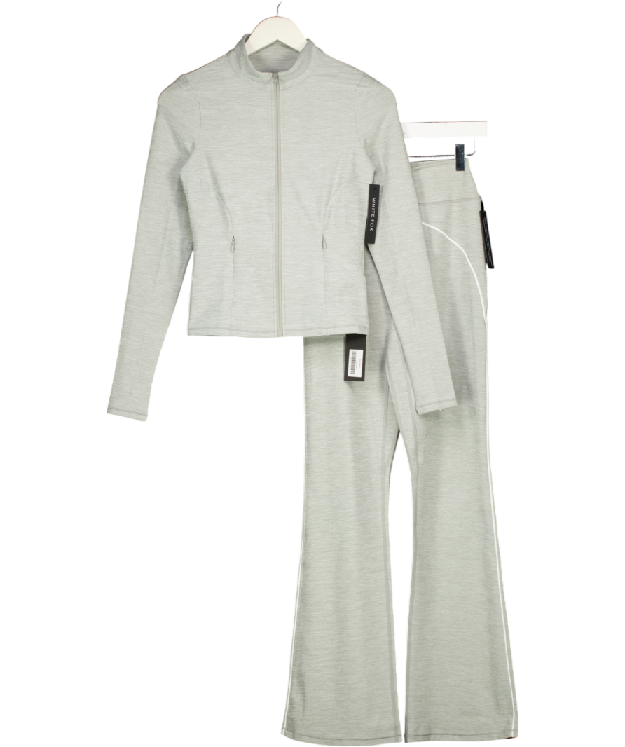 White Fox Grey Glory Jacket, Tenacity Sports Bra And Volt Flare Leggings Set UK S